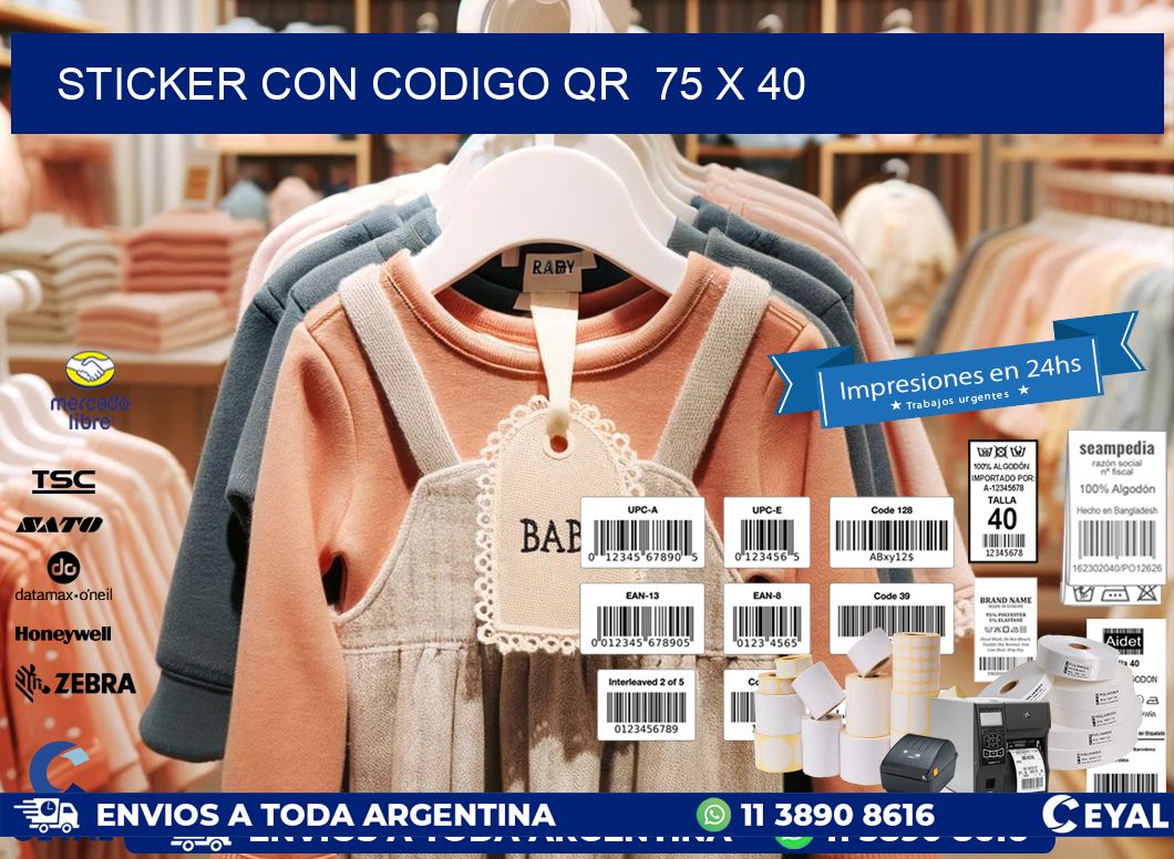 STICKER CON CODIGO QR  75 x 40