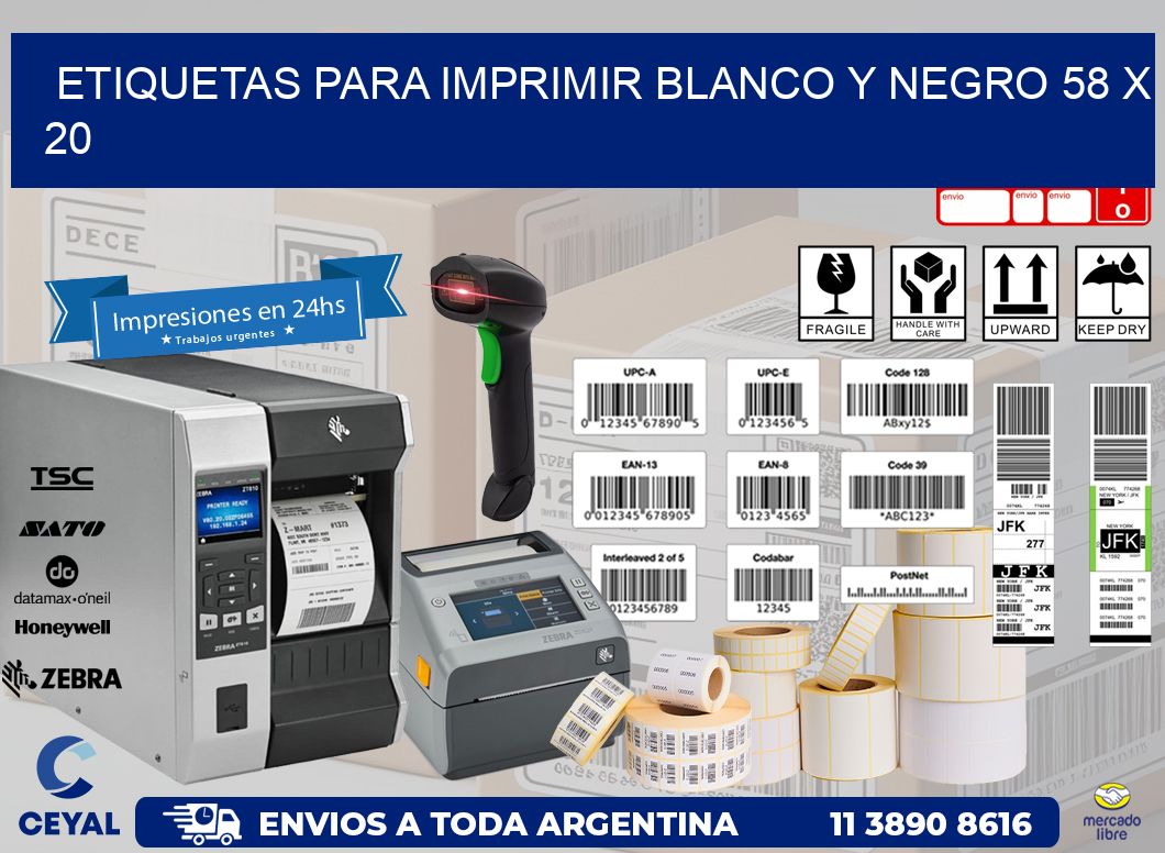 etiquetas para imprimir blanco y negro 58 x 20