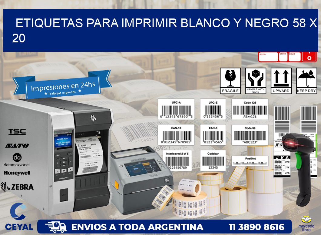 etiquetas para imprimir blanco y negro 58 x 20