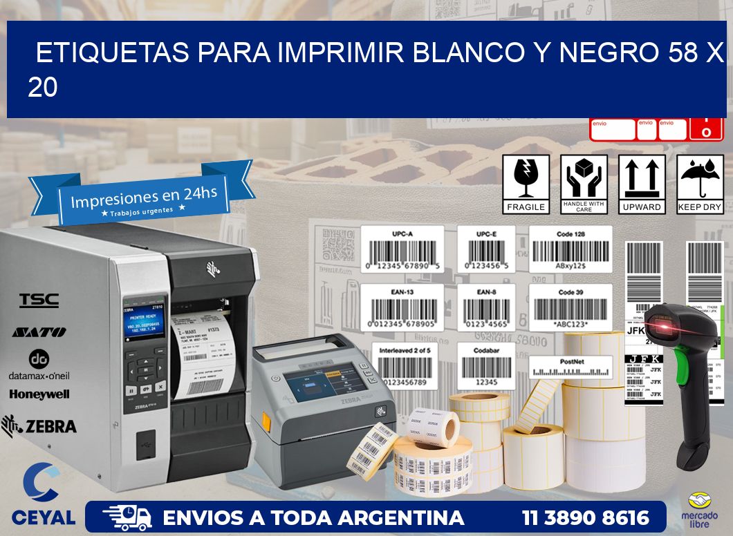 etiquetas para imprimir blanco y negro 58 x 20