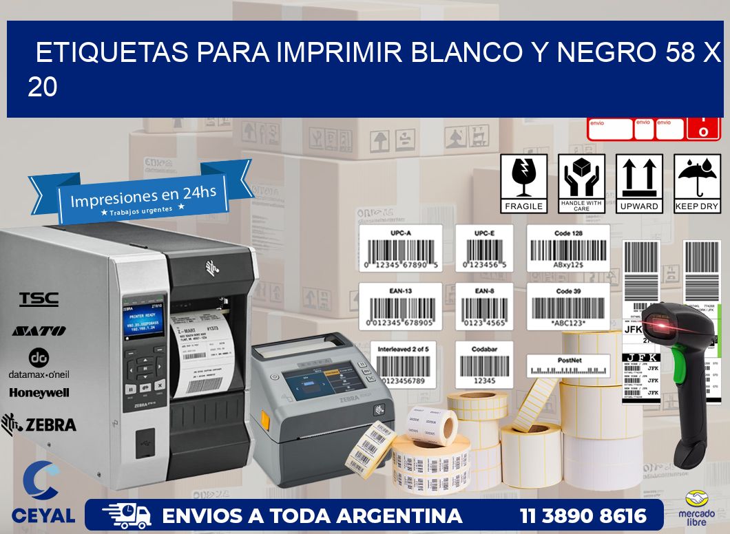 etiquetas para imprimir blanco y negro 58 x 20
