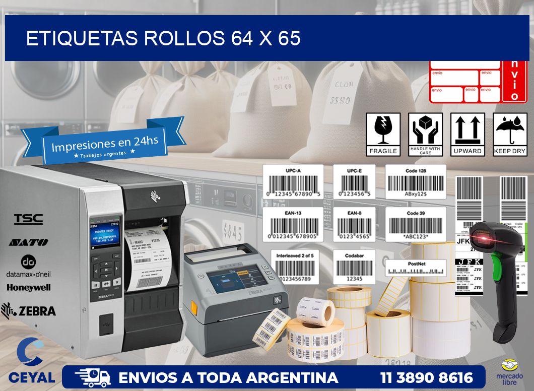 etiquetas rollos 64 x 65