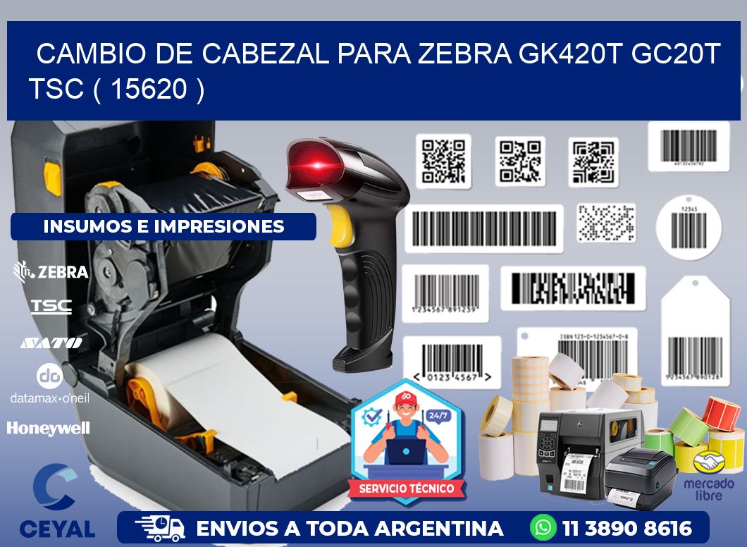 CAMBIO DE CABEZAL PARA ZEBRA GK420T GC20T TSC ( 15620 )
