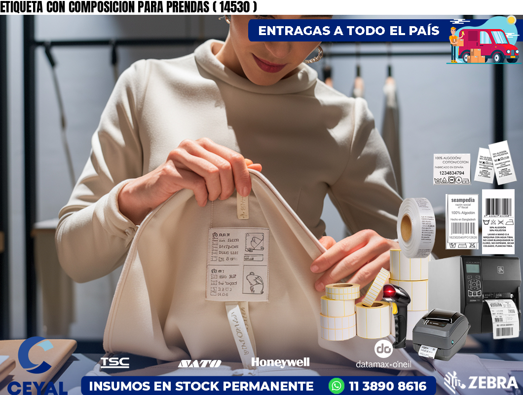 ETIQUETA CON COMPOSICION PARA PRENDAS ( 14530 )