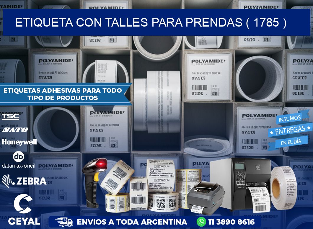 ETIQUETA CON TALLES PARA PRENDAS ( 1785 )