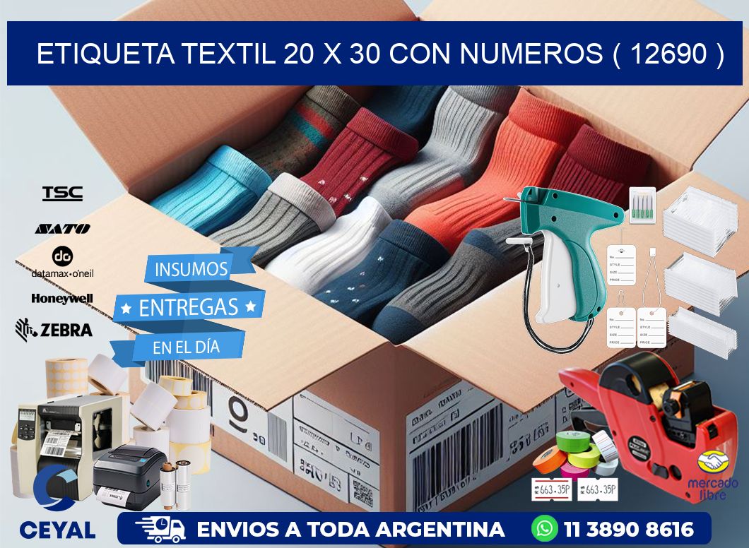 ETIQUETA TEXTIL 20 X 30 CON NUMEROS ( 12690 )