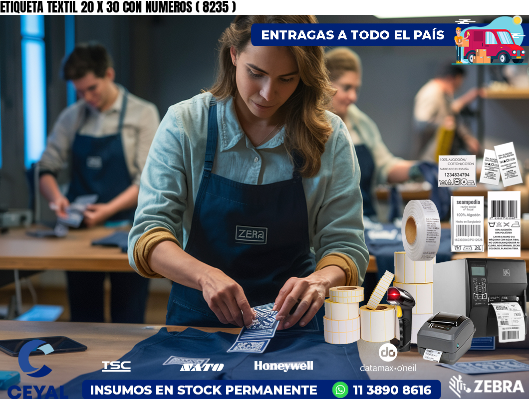 ETIQUETA TEXTIL 20 X 30 CON NUMEROS ( 8235 )
