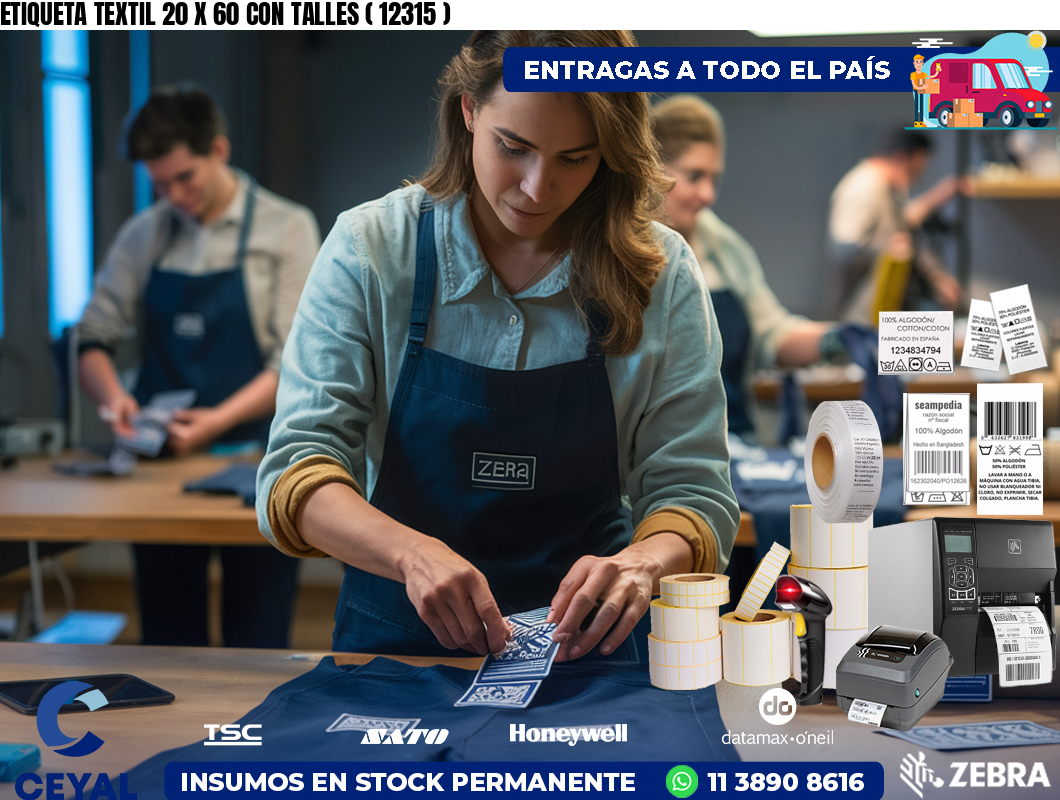 ETIQUETA TEXTIL 20 X 60 CON TALLES ( 12315 )