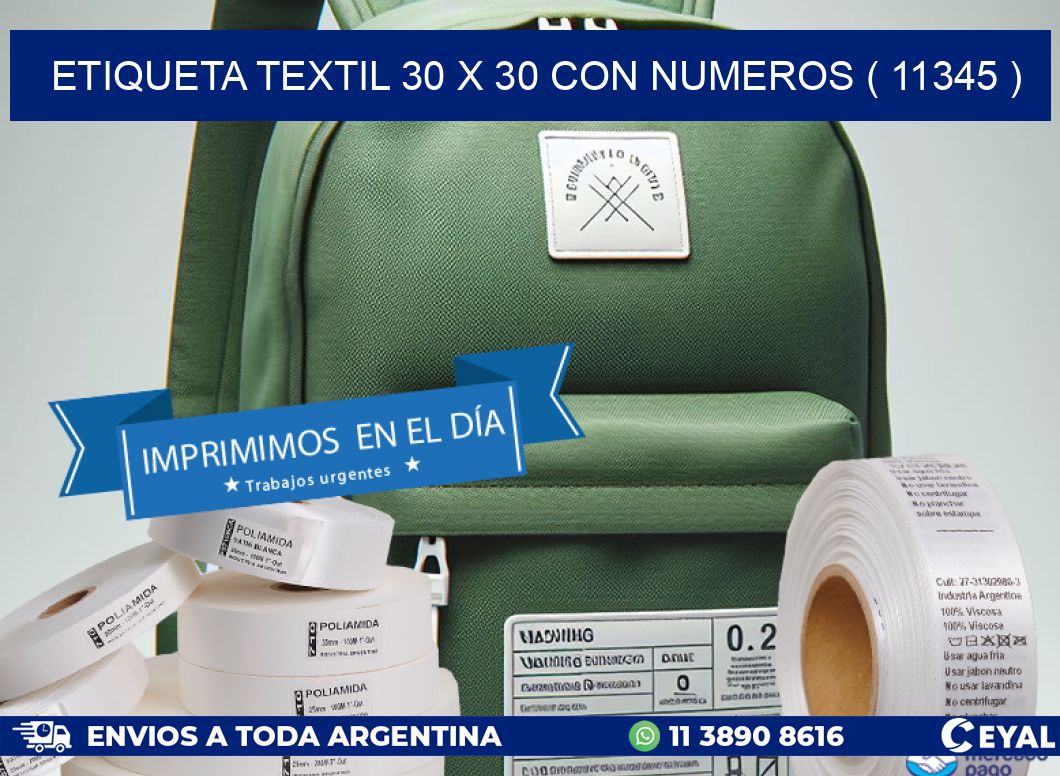 ETIQUETA TEXTIL 30 X 30 CON NUMEROS ( 11345 )