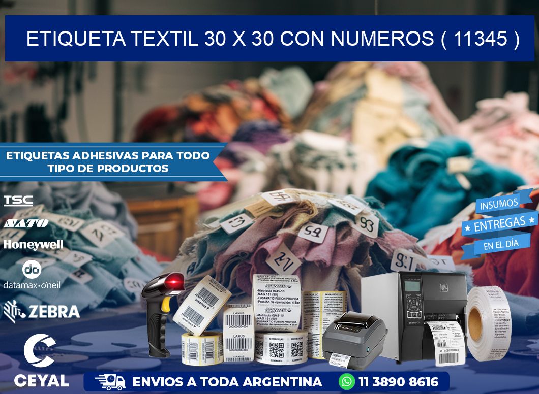 ETIQUETA TEXTIL 30 X 30 CON NUMEROS ( 11345 )
