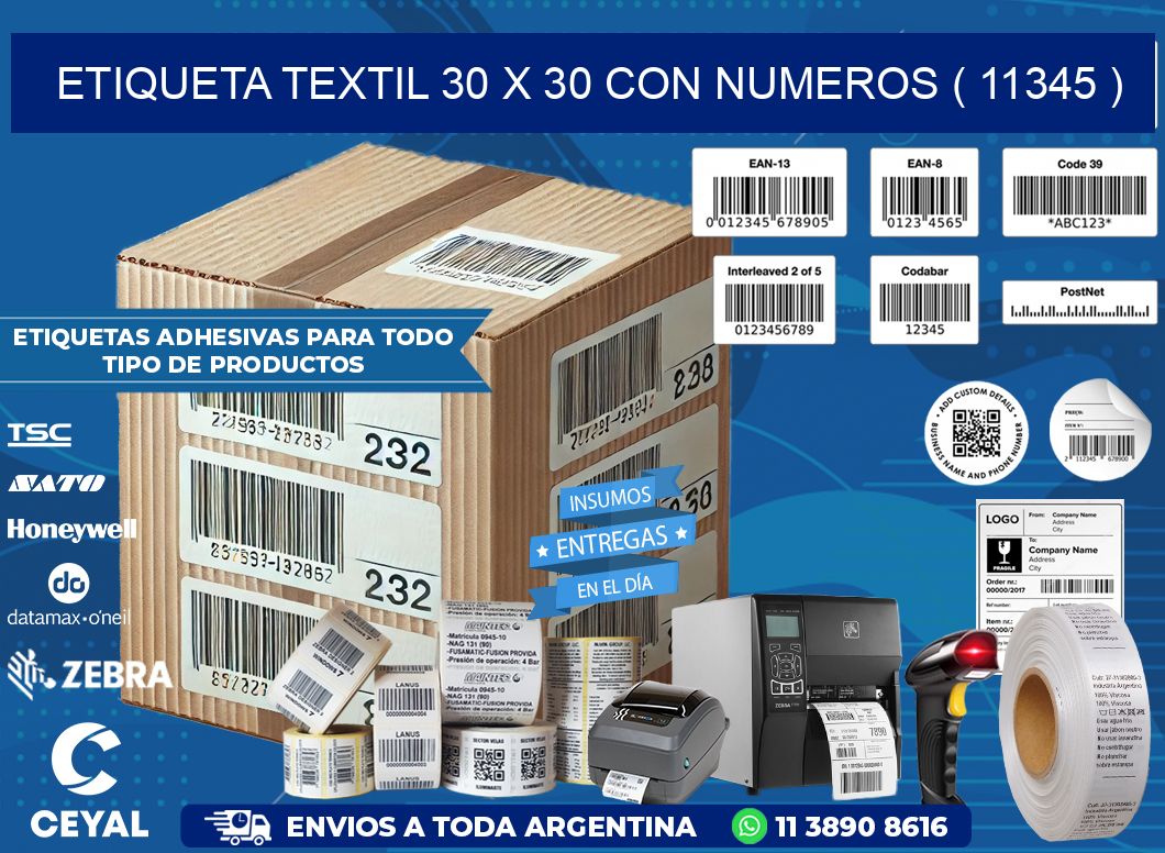 ETIQUETA TEXTIL 30 X 30 CON NUMEROS ( 11345 )