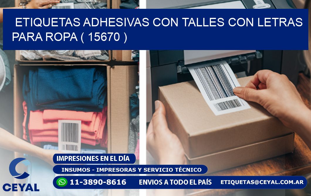 ETIQUETAS ADHESIVAS CON TALLES CON LETRAS PARA ROPA ( 15670 )