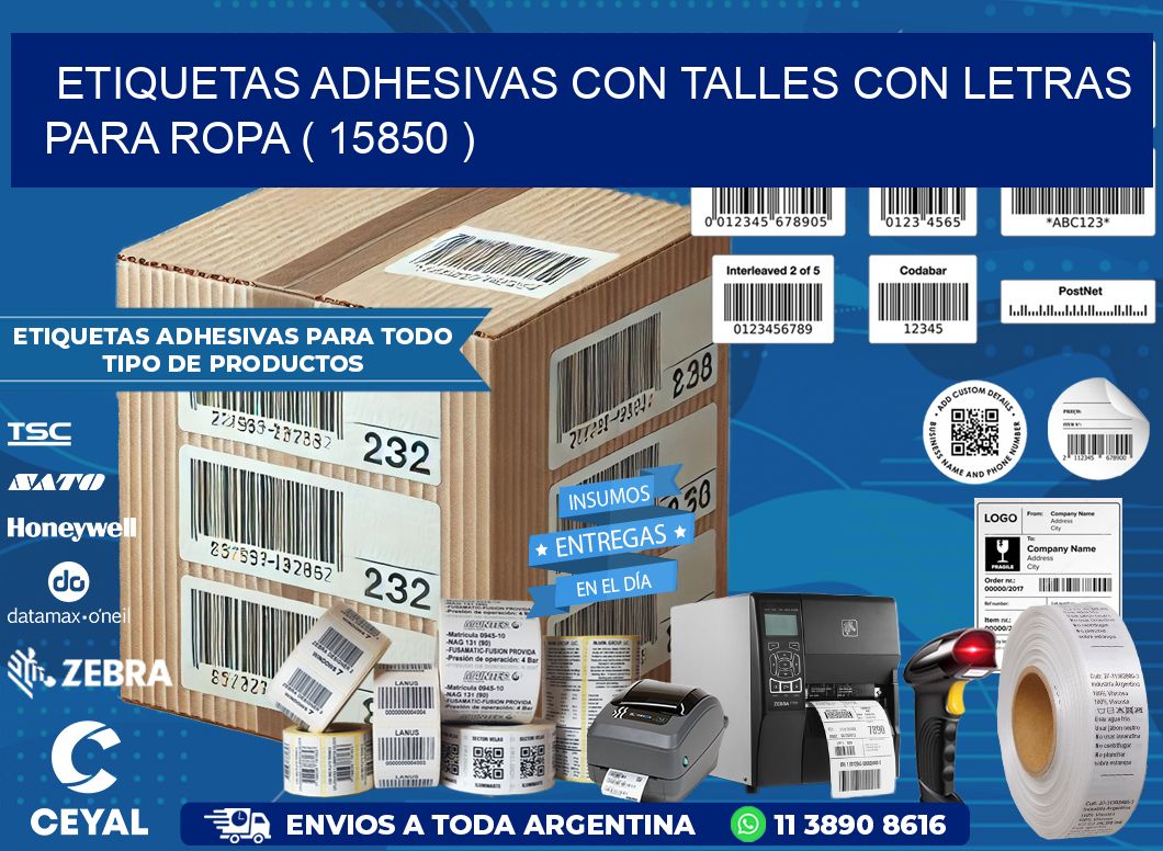 ETIQUETAS ADHESIVAS CON TALLES CON LETRAS PARA ROPA ( 15850 )