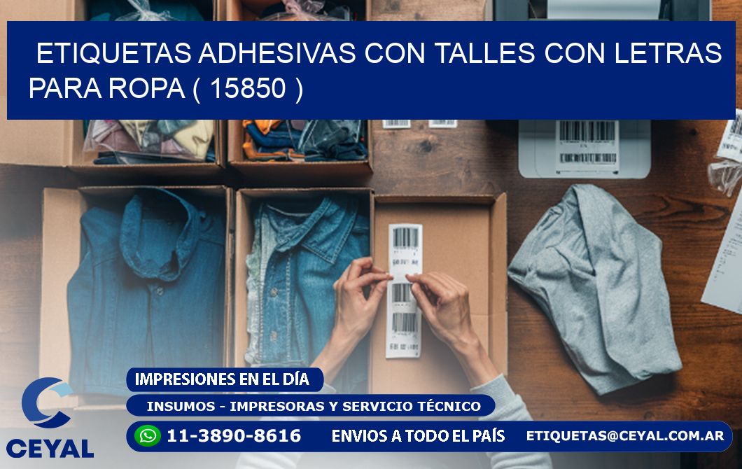 ETIQUETAS ADHESIVAS CON TALLES CON LETRAS PARA ROPA ( 15850 )