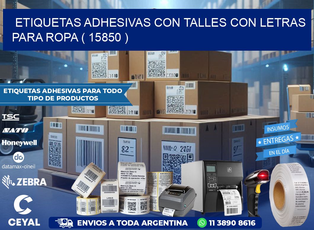ETIQUETAS ADHESIVAS CON TALLES CON LETRAS PARA ROPA ( 15850 )