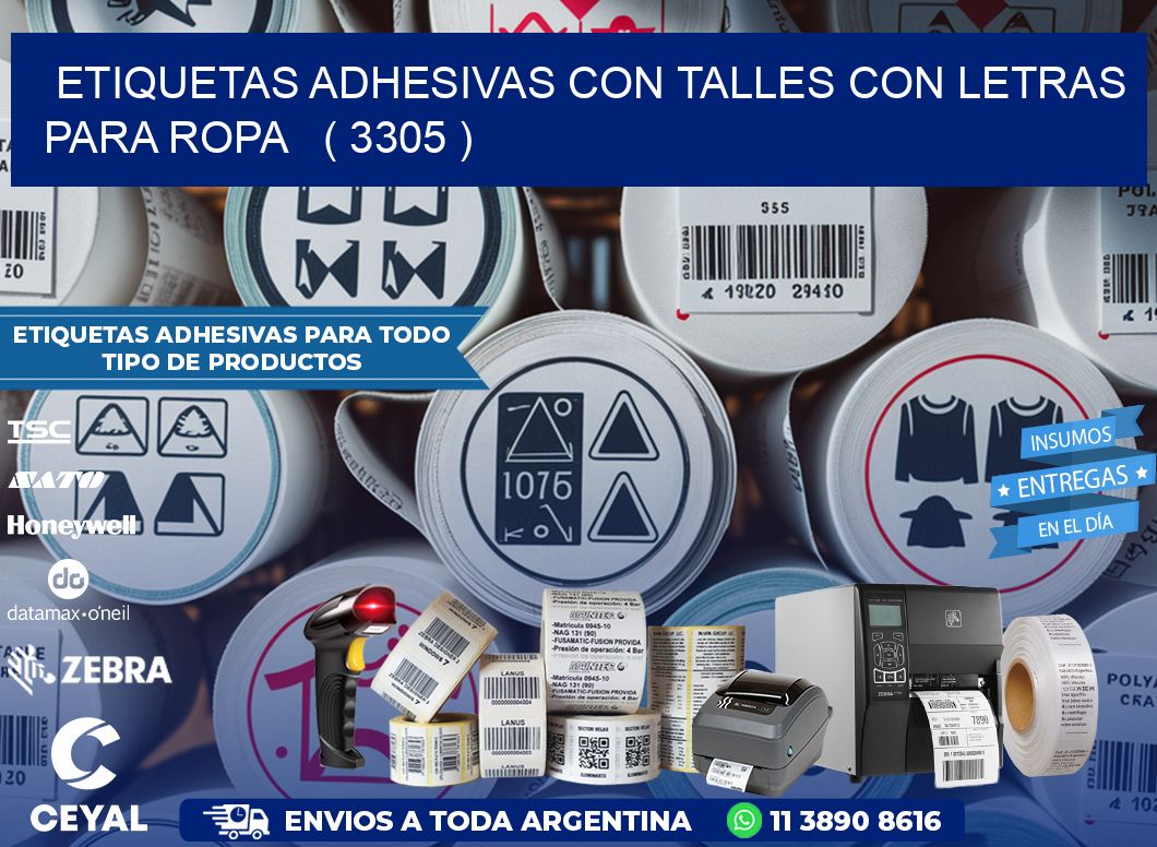 ETIQUETAS ADHESIVAS CON TALLES CON LETRAS PARA ROPA   ( 3305 )