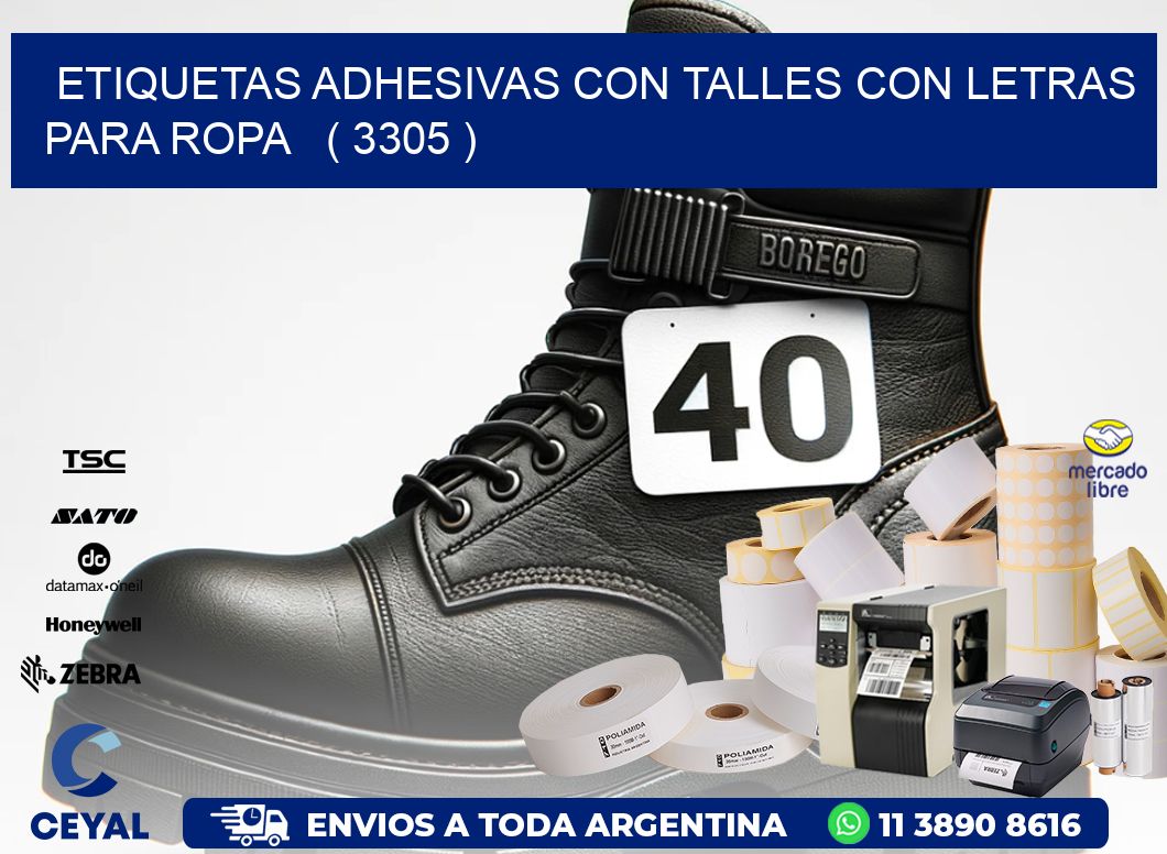 ETIQUETAS ADHESIVAS CON TALLES CON LETRAS PARA ROPA   ( 3305 )