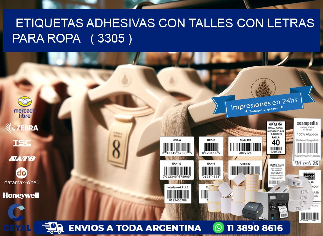 ETIQUETAS ADHESIVAS CON TALLES CON LETRAS PARA ROPA   ( 3305 )