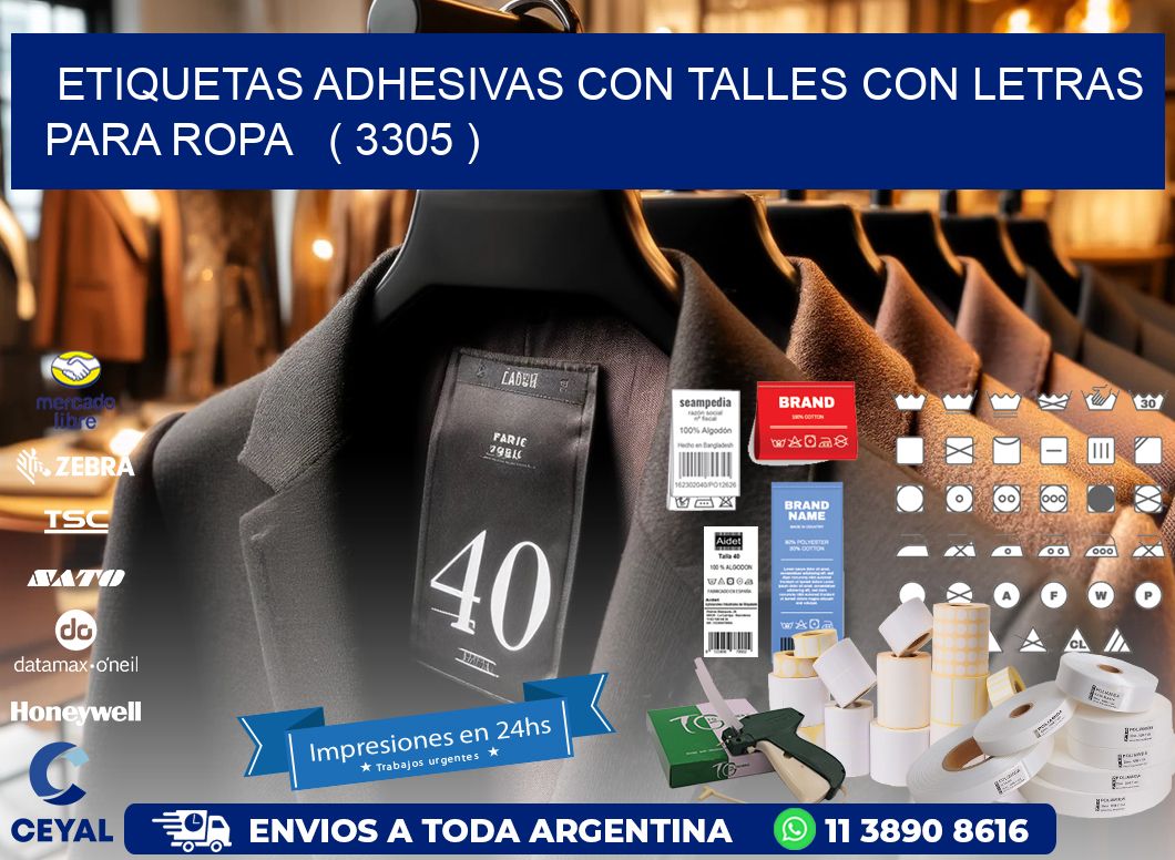 ETIQUETAS ADHESIVAS CON TALLES CON LETRAS PARA ROPA   ( 3305 )