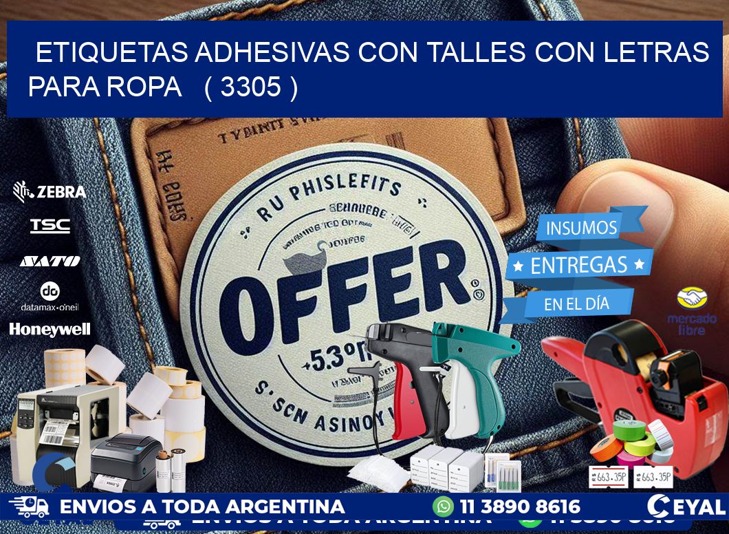 ETIQUETAS ADHESIVAS CON TALLES CON LETRAS PARA ROPA   ( 3305 )