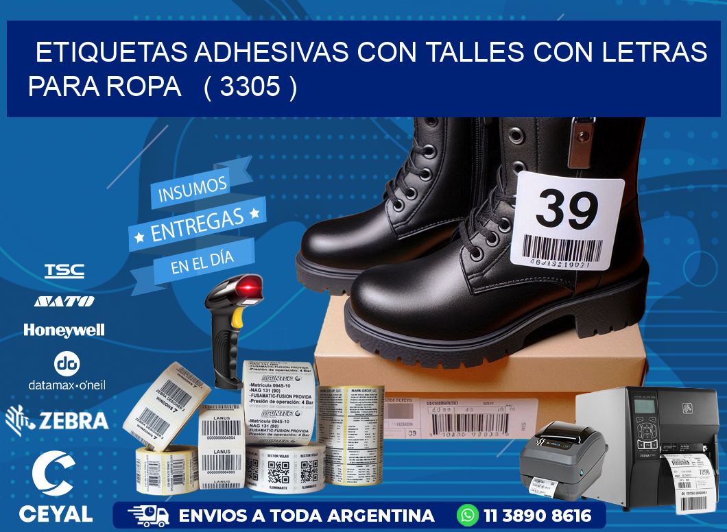 ETIQUETAS ADHESIVAS CON TALLES CON LETRAS PARA ROPA   ( 3305 )