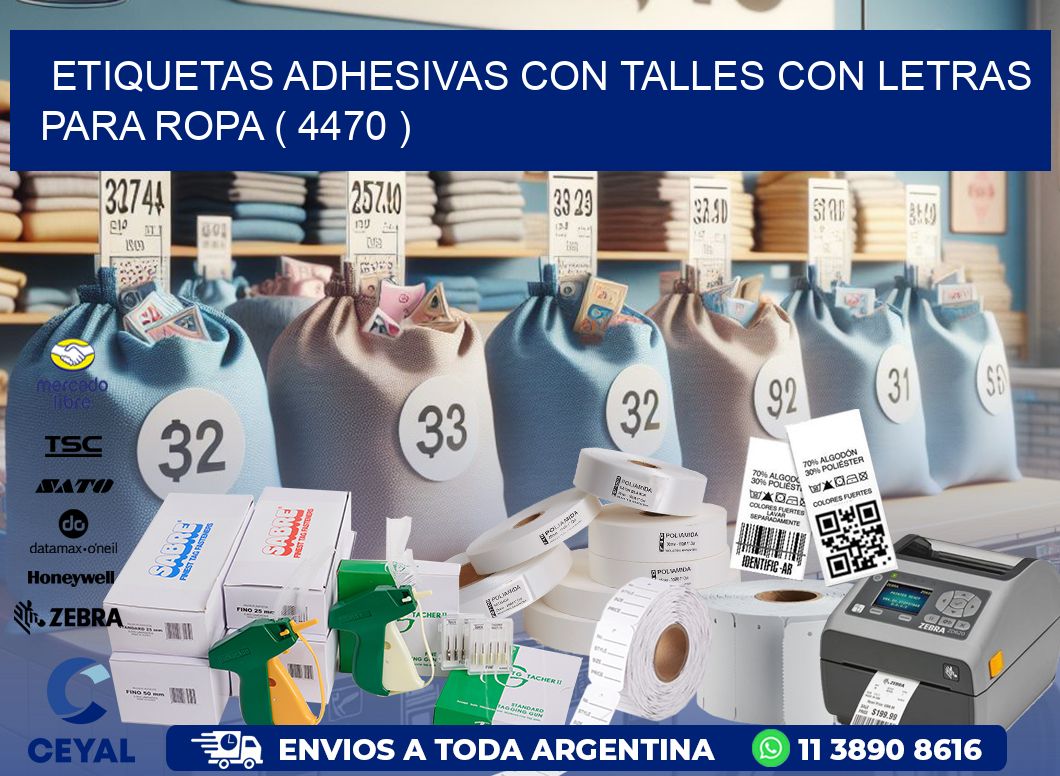 ETIQUETAS ADHESIVAS CON TALLES CON LETRAS PARA ROPA ( 4470 )