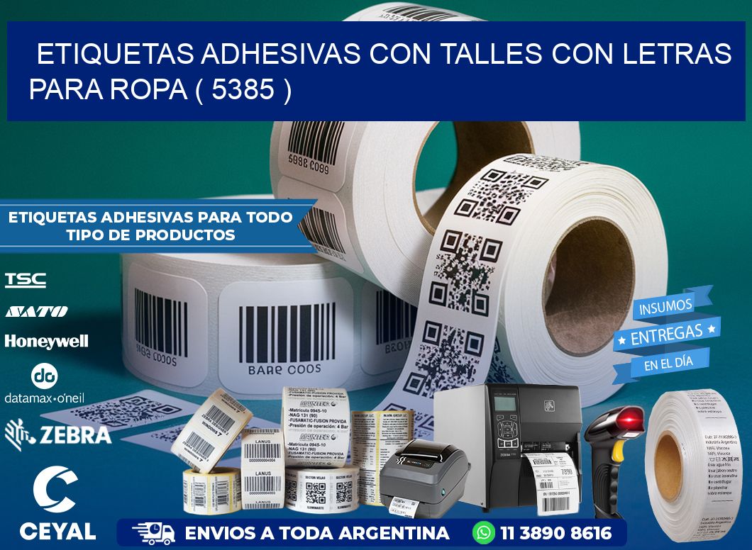 ETIQUETAS ADHESIVAS CON TALLES CON LETRAS PARA ROPA ( 5385 )