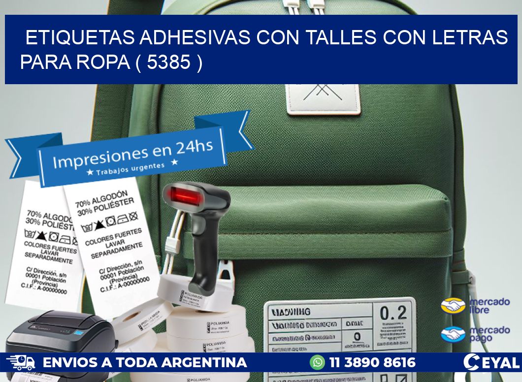 ETIQUETAS ADHESIVAS CON TALLES CON LETRAS PARA ROPA ( 5385 )
