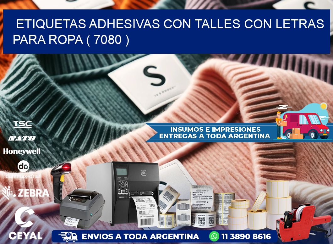 ETIQUETAS ADHESIVAS CON TALLES CON LETRAS PARA ROPA ( 7080 )
