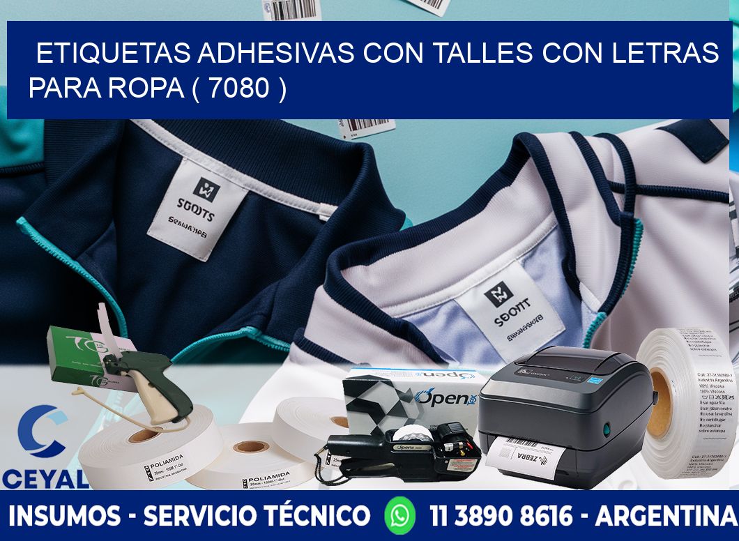 ETIQUETAS ADHESIVAS CON TALLES CON LETRAS PARA ROPA ( 7080 )