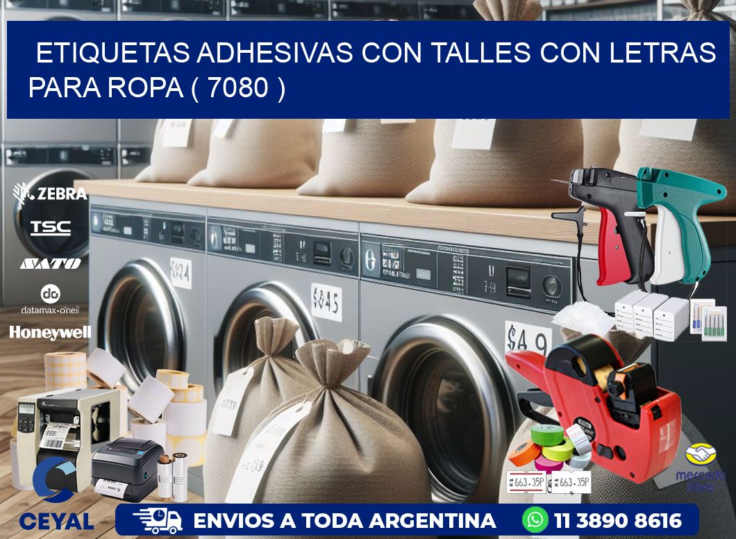ETIQUETAS ADHESIVAS CON TALLES CON LETRAS PARA ROPA ( 7080 )