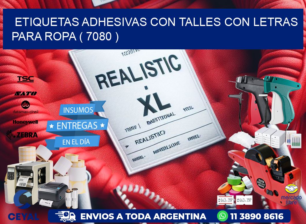ETIQUETAS ADHESIVAS CON TALLES CON LETRAS PARA ROPA ( 7080 )