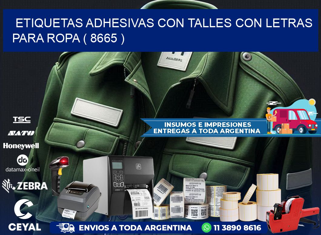 ETIQUETAS ADHESIVAS CON TALLES CON LETRAS PARA ROPA ( 8665 )