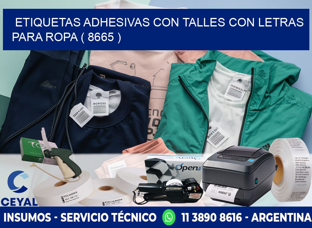 ETIQUETAS ADHESIVAS CON TALLES CON LETRAS PARA ROPA ( 8665 )