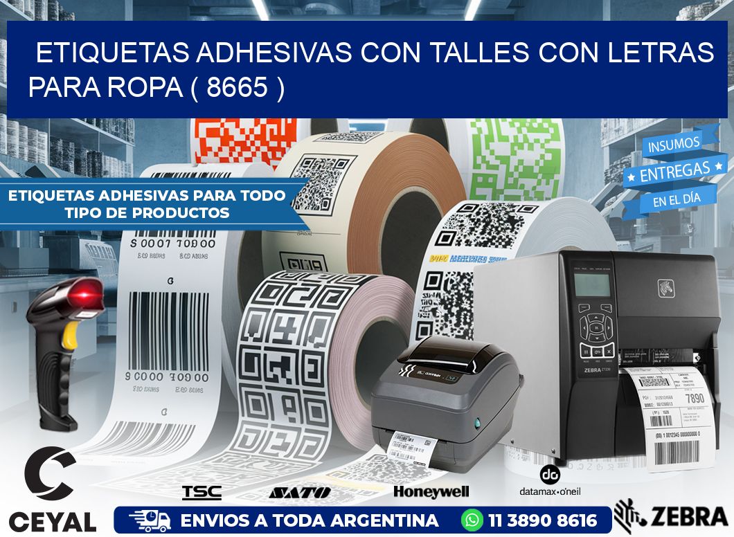 ETIQUETAS ADHESIVAS CON TALLES CON LETRAS PARA ROPA ( 8665 )