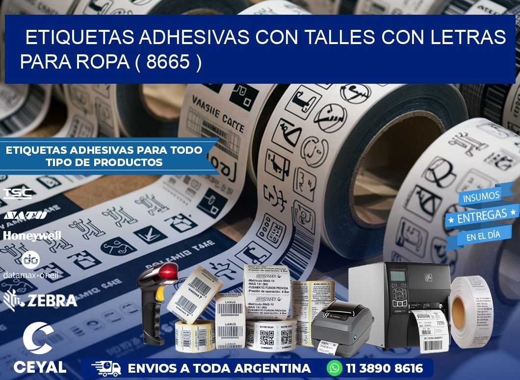 ETIQUETAS ADHESIVAS CON TALLES CON LETRAS PARA ROPA ( 8665 )
