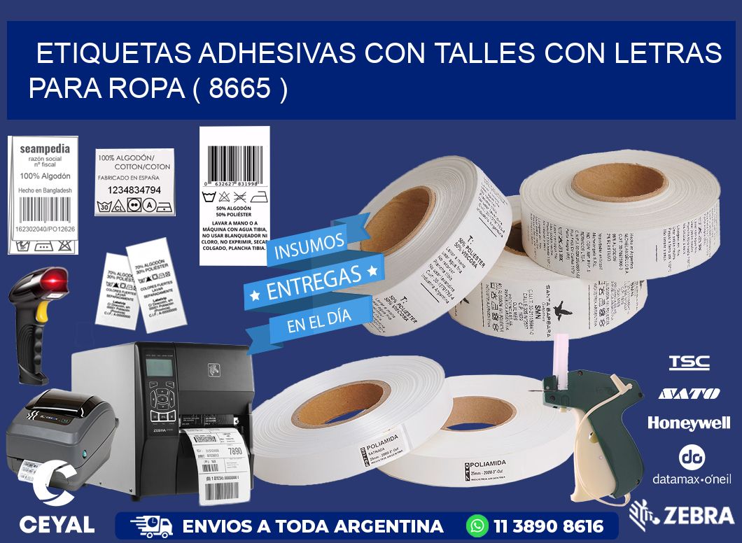 ETIQUETAS ADHESIVAS CON TALLES CON LETRAS PARA ROPA ( 8665 )