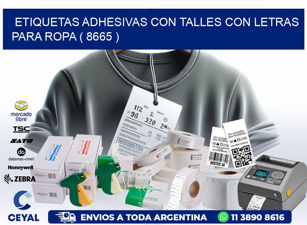 ETIQUETAS ADHESIVAS CON TALLES CON LETRAS PARA ROPA ( 8665 )