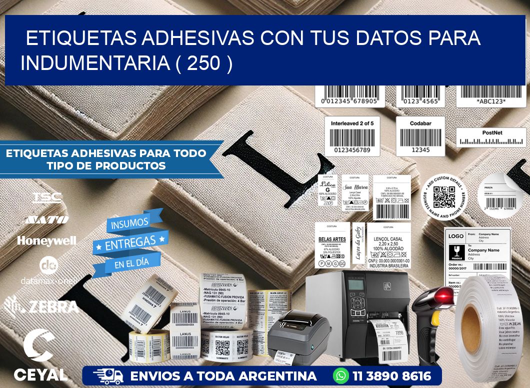 ETIQUETAS ADHESIVAS CON TUS DATOS PARA INDUMENTARIA ( 250 )