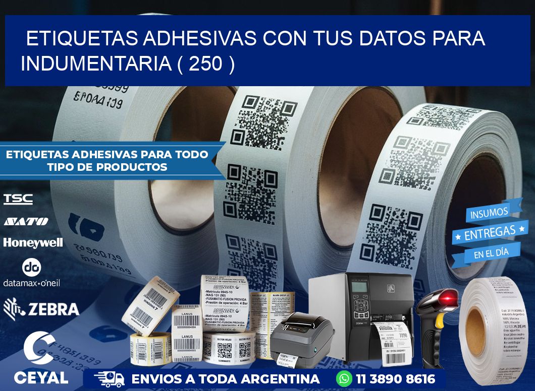 ETIQUETAS ADHESIVAS CON TUS DATOS PARA INDUMENTARIA ( 250 )
