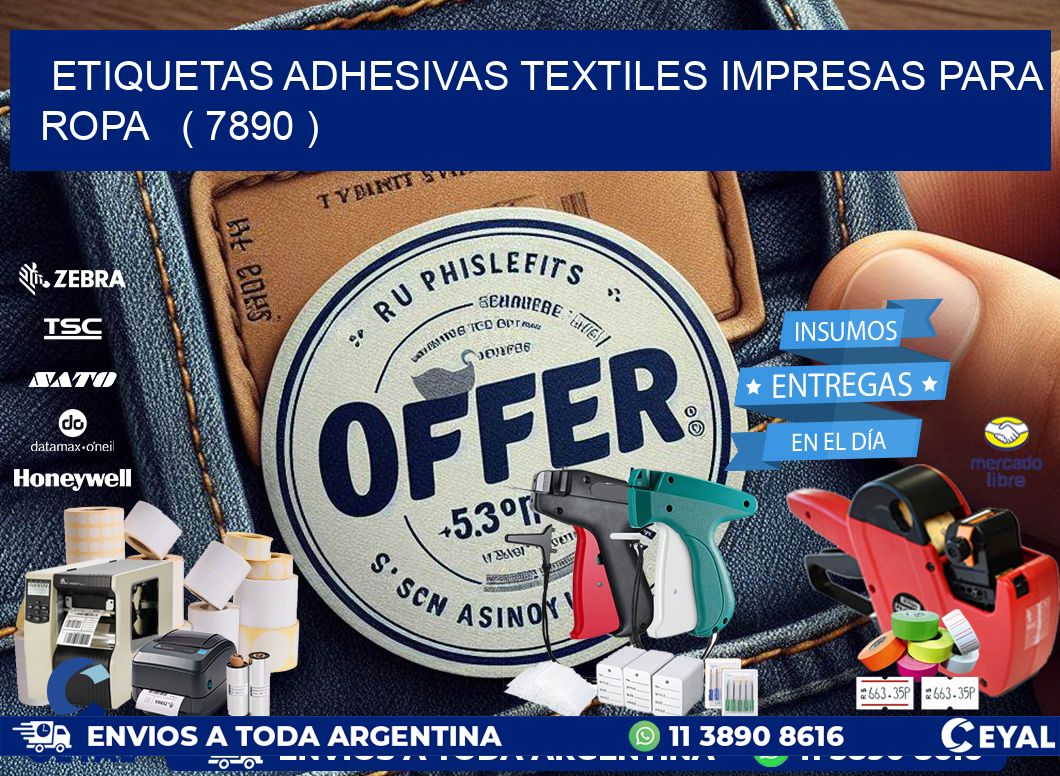 ETIQUETAS ADHESIVAS TEXTILES IMPRESAS PARA ROPA   ( 7890 )