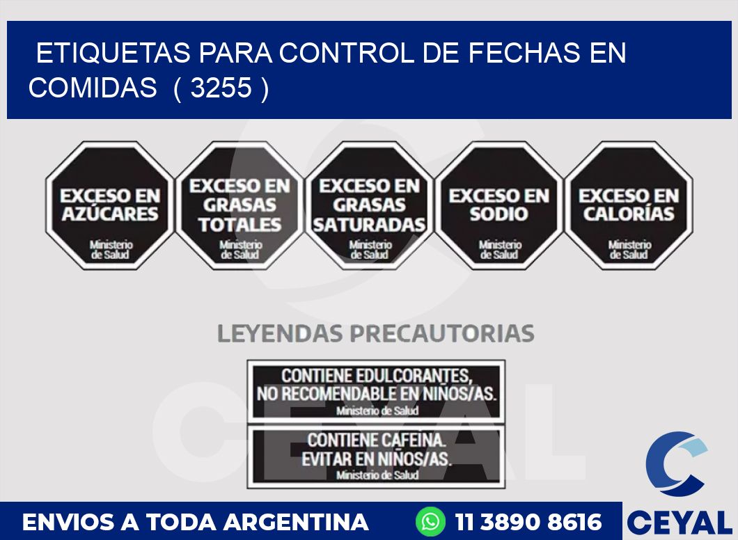 ETIQUETAS PARA CONTROL DE FECHAS EN COMIDAS  ( 3255 )