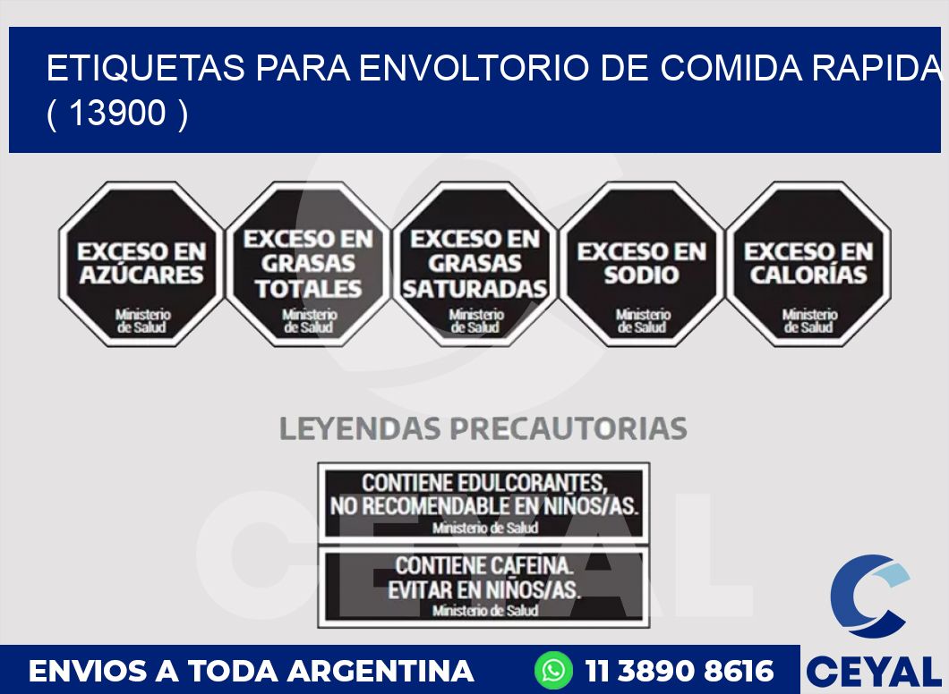 ETIQUETAS PARA ENVOLTORIO DE COMIDA RAPIDA  ( 13900 )
