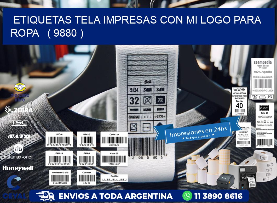 ETIQUETAS TELA IMPRESAS CON MI LOGO PARA ROPA   ( 9880 )