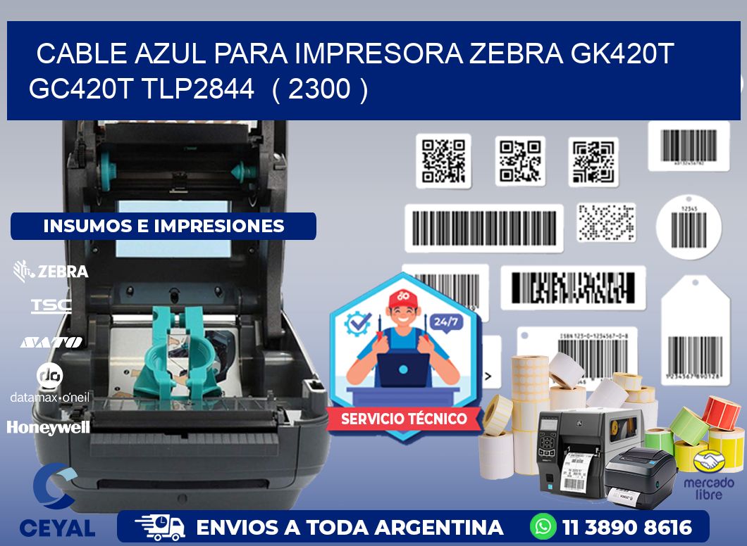 cable azul para impresora zebra GK420T GC420T TLP2844  ( 2300 )