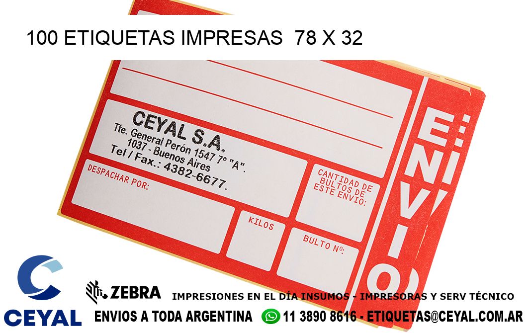 100 ETIQUETAS IMPRESAS  78 x 32