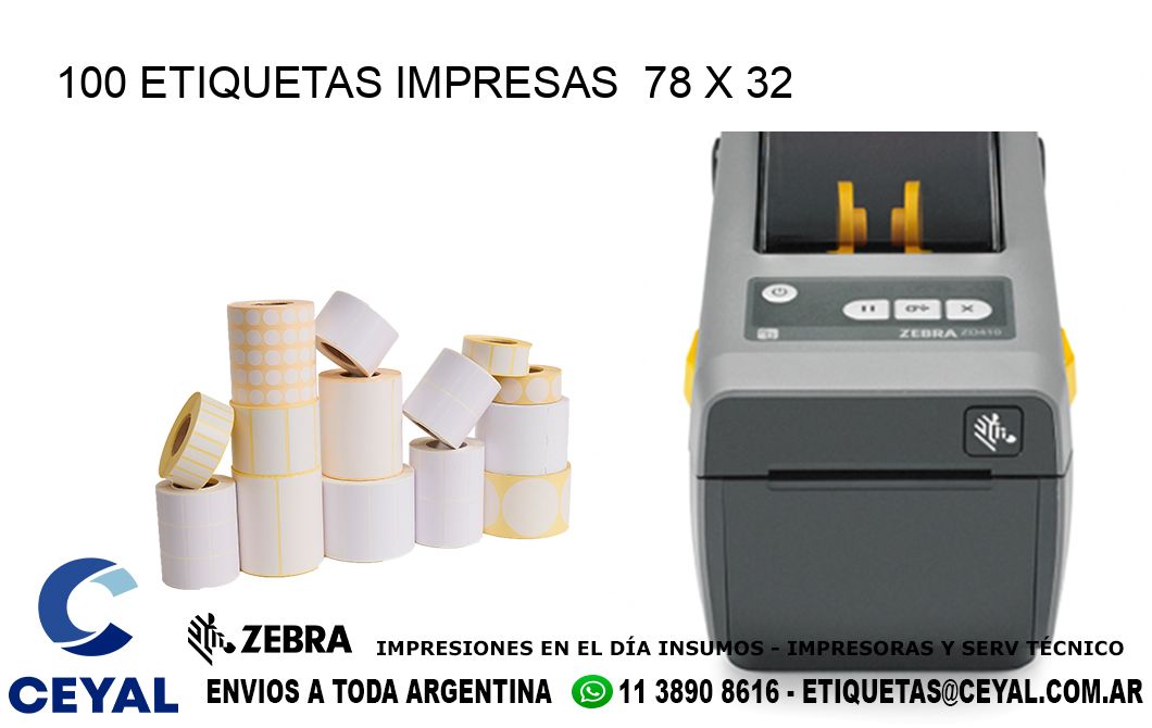 100 ETIQUETAS IMPRESAS  78 x 32