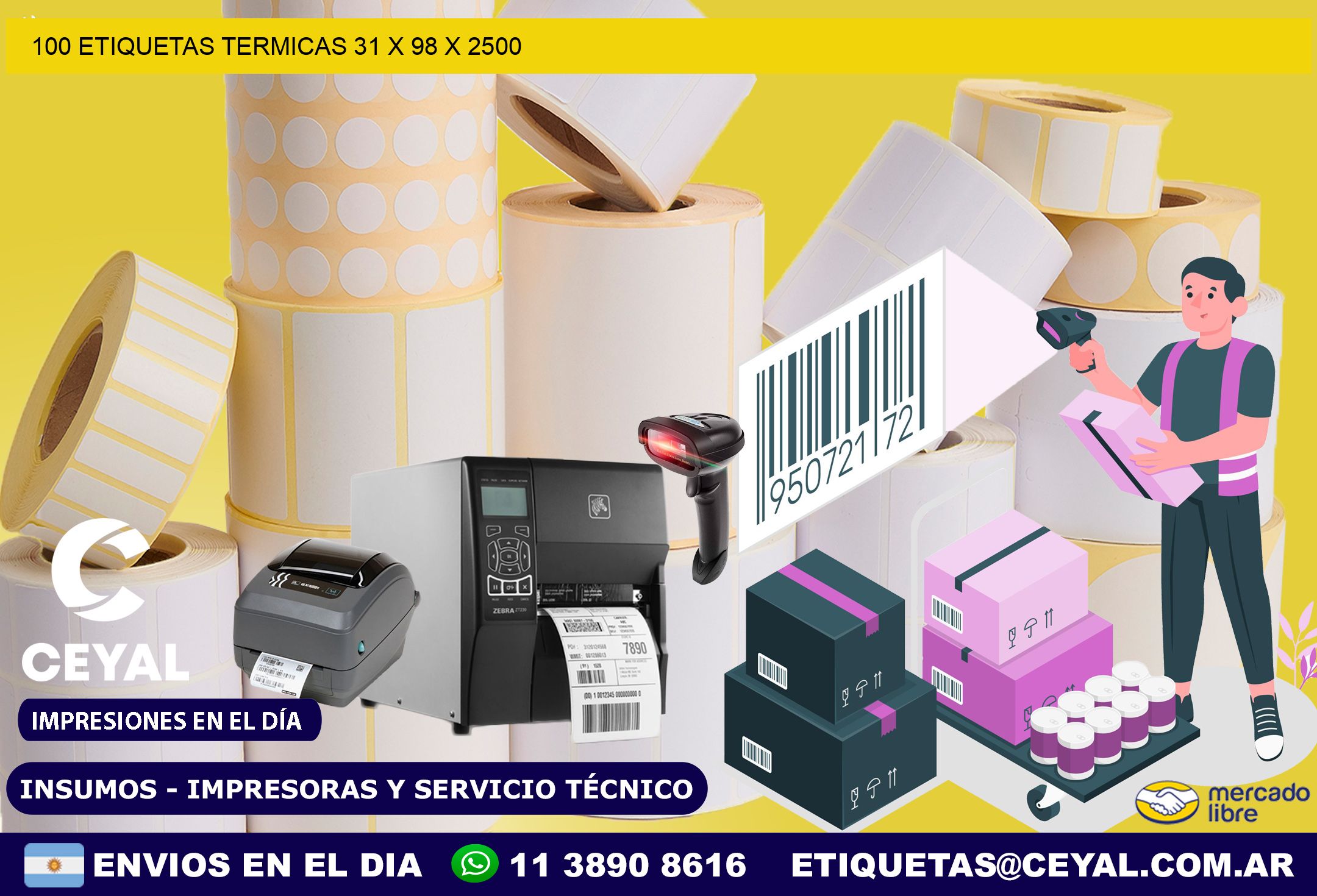 100 ETIQUETAS TERMICAS 31 x 98 x 2500