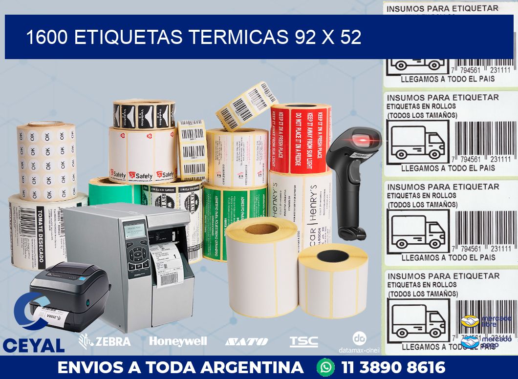 1600 ETIQUETAS TERMICAS 92 x 52