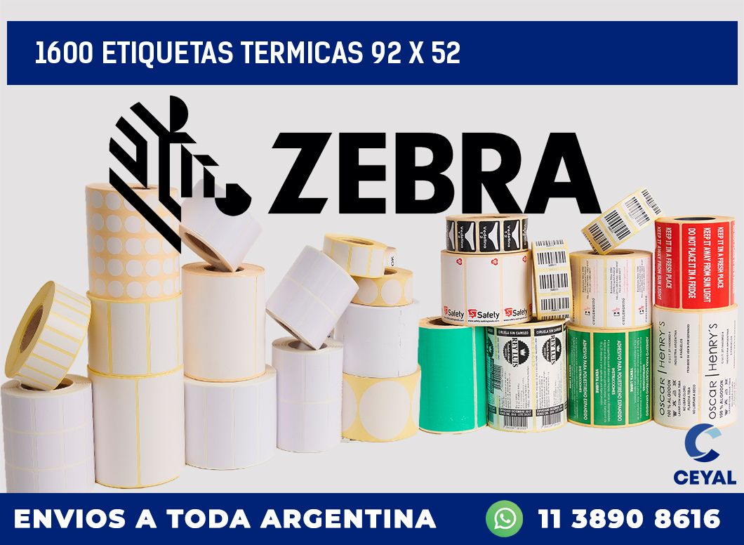 1600 ETIQUETAS TERMICAS 92 x 52